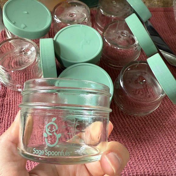 Sage Spoonfuls Glass Storage Jars with Teal Lids - Picture 1 of 1